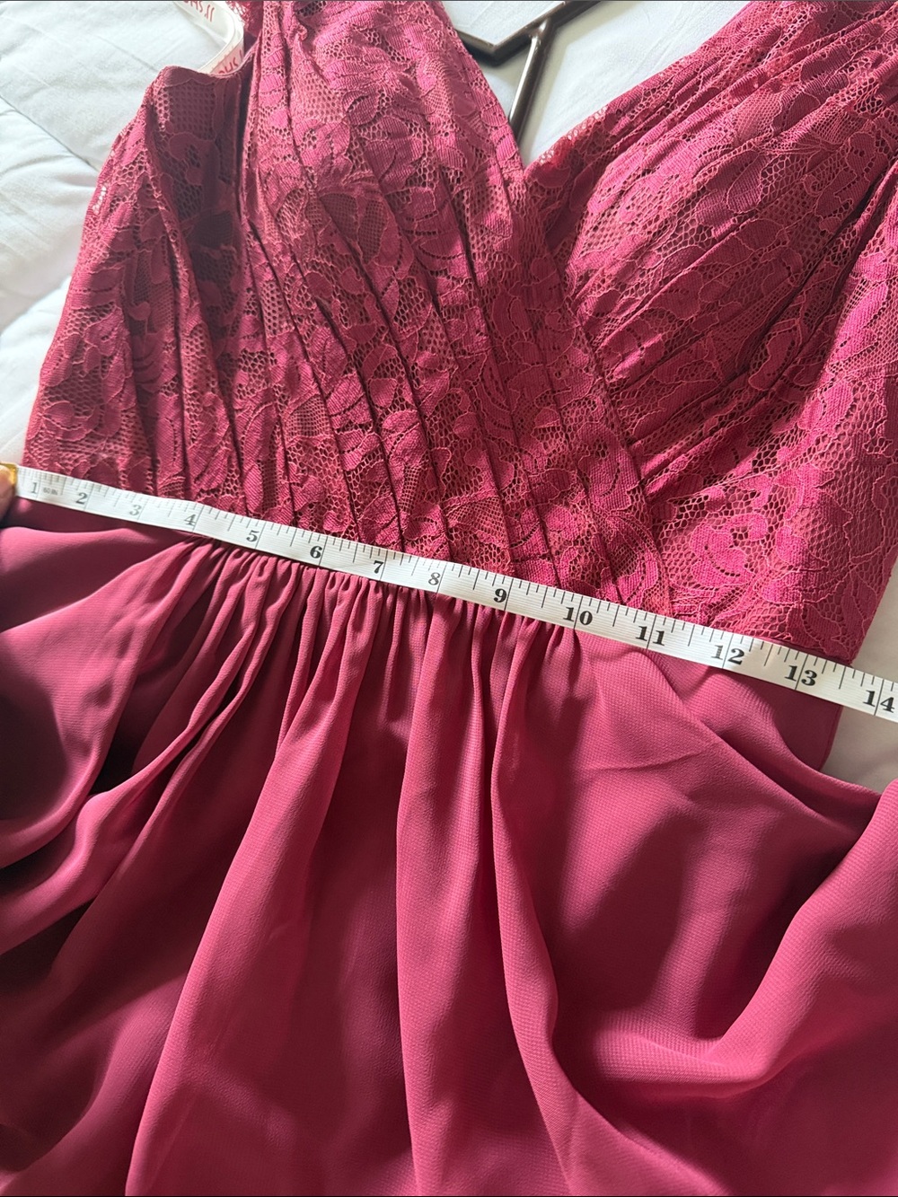JJs House Burgundy V-Neck Lace Bodice A-Line Wedding Dress - Picture 7 of 7